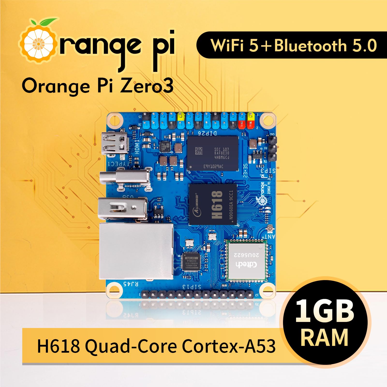 Orange Pi Zero 3 1GB/1.5GB/2GB/4GB LPDDR4 Allwinner H618 4-Core 64